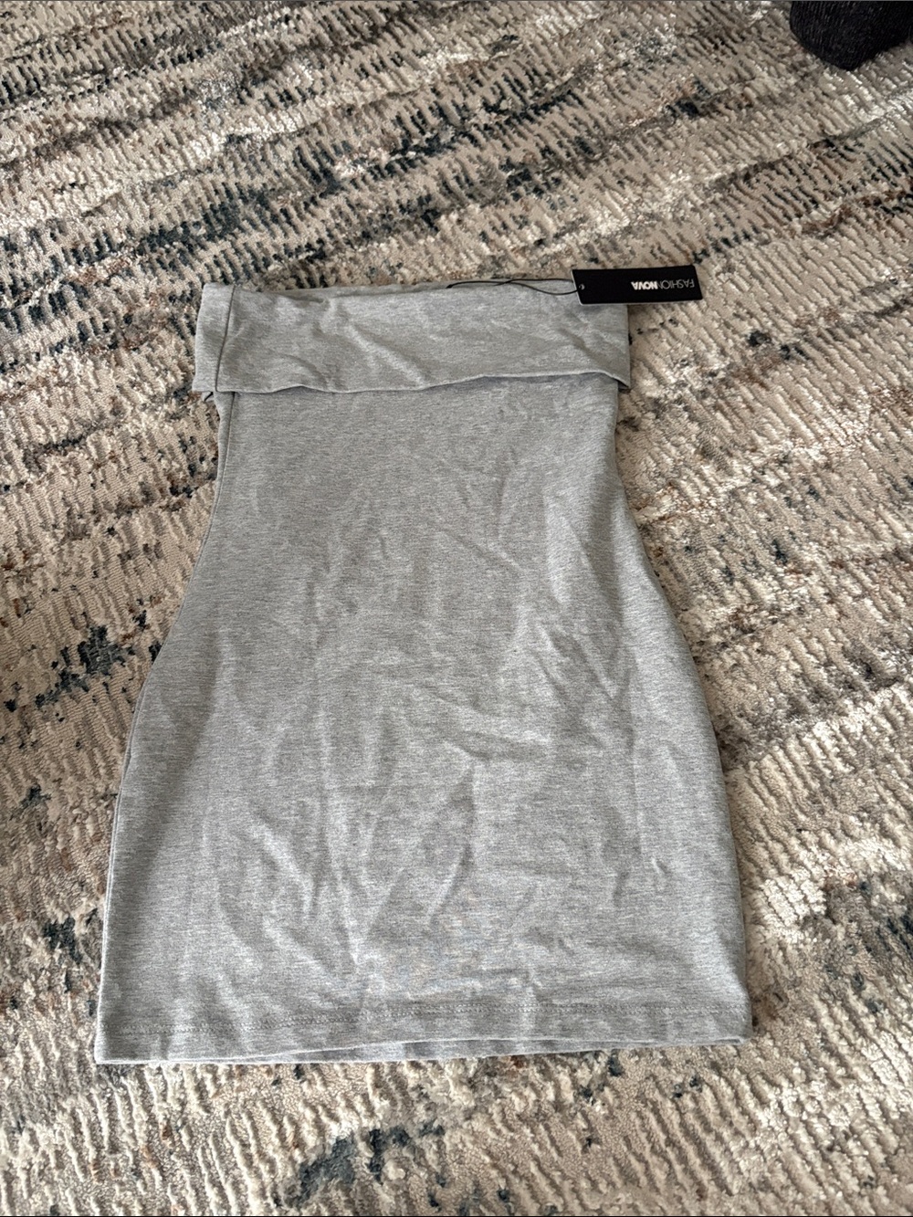 Fashion Nova Silver Strapless Fold-Over Bodycon Dress